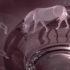 detail of "horse bowl" - carved clear glass - 12" dia.x 4"h 